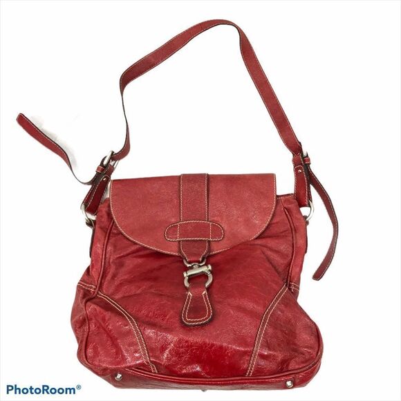 Abro‎ Large Red Leather Italian Made Bag Purse Tote - Picture 1 of 13